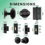 Tudor Black Iron Oval Mortice/Rim Door Knob Kit - 76mm Bathroom Deadbolt & Latch - 76mm Hinges - tradefit - 3