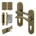 Nola Antique Brass Lever on Backplate Door Handle Kit - 80mm Euro Sashlock and Cylinder & Turn - Keyed to Differ