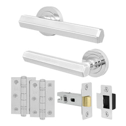Moreno Polished Chrome Lever on Rose Door Handle Kit - 64mm Latch - tradefit