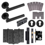 Black T - Bar Door Handle on Rose Fire Door Pack - Euro Sashlock and Double Cylinder - FD30/60 - tradefit - 1