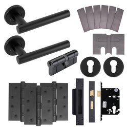 Black T - Bar Door Handle on Rose Fire Door Pack - Euro Sashlock and Double Cylinder - FD30/60 - tradefit