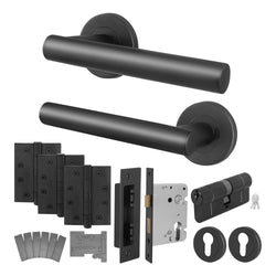 Vigo Matt Black Lever on Rose Door Handle Kit - Medium Duty FD30/60 - 80mm Euro Sashlock and Thumbturn Cylinder - Master Keyed - tradefit