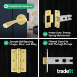 Nola Satin Brass Lever on Rose Door Handle Pack - 64mm Latch - tradefit - 8