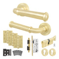 Claro Satin Brass Lever on Rose Door Handle Kit - Heavy Duty FD30/60 - DIN Euro Sashlock and Thumbturn Cylinder - Keyed to Differ