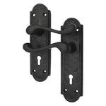 Black Iron Lever Door Handles on Backplate Retro Pattern 5 Lever Lock Set - 170 x 50mm - 66mm Lock x 76mm Hinges - tradefit - 2