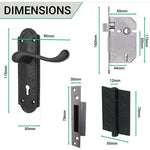Black Iron Lever Door Handles on Backplate Retro Pattern 5 Lever Lock Set - 170 x 50mm - 66mm Lock x 76mm Hinges - tradefit - 4