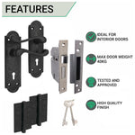 Black Iron Lever Door Handles on Backplate Retro Pattern 5 Lever Lock Set - 170 x 50mm - 66mm Lock x 76mm Hinges - tradefit - 3
