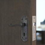 Black Iron Lever Door Handles on Backplate Retro Pattern 5 Lever Lock Set - 170 x 50mm - 66mm Lock x 76mm Hinges - tradefit - 6