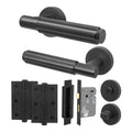 Flores Matt Black Lever on Rose Door Handle Kit - 64mm Bathroom Lock