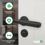 Flores Matt Black Lever on Rose Door Handle Kit - 64mm Bathroom Lock - tradefit - 2