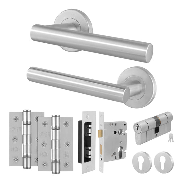 Vigo Lever on Rose Stainless Steel Door Handle Kit - Medium Duty - 80mm Euro Sashlock and Double Cylinder - Keyed to Differ - tradefit - Featured Image