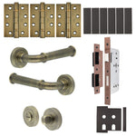 Claro Antique Brass Lever on Rose Door Handle Kit - Heavy Duty FD30/60 - DIN Bathroom Lock - tradefit - 1