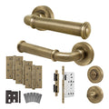 Claro Antique Brass Lever on Rose Door Handle Kit - Heavy Duty FD30/60 - DIN Bathroom Lock