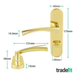 Nola Brass Plated Lever on Backplate Door Handle Pack – 64mm Bathroom Lock - tradefit - 2