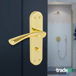 Nola Brass Plated Lever on Backplate Door Handle Pack – 64mm Bathroom Lock - tradefit - 6