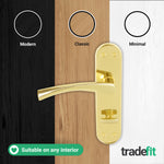 Nola Brass Plated Lever on Backplate Door Handle Pack – 64mm Bathroom Lock - tradefit - 7
