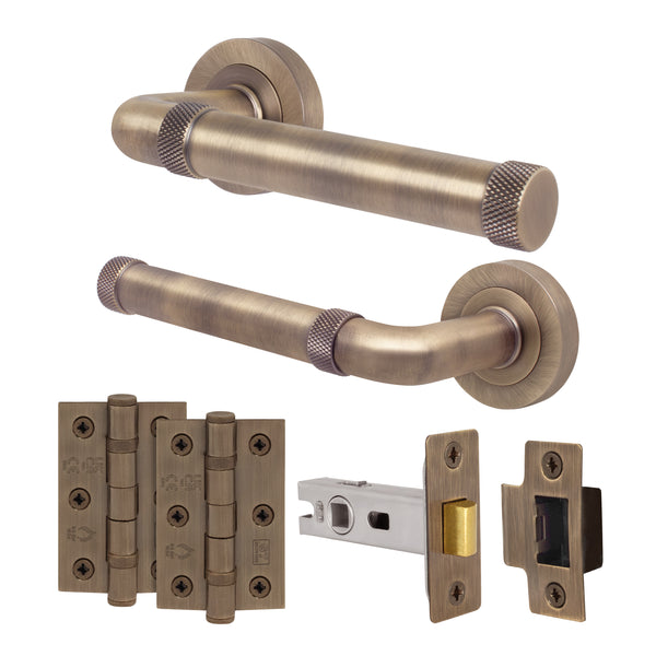 Santana Antique Brass Lever on Rose Door Handle Kit - 64mm Latch - tradefit - Featured Image