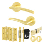 Bosa Satin Brass Lever on Rose Door Handle Kit - 80mm Euro Sashlock and Thumbturn Cylinder - Keyed to Differ - tradefit - 1