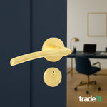 Bosa Satin Brass Lever on Rose Door Handle Kit - 80mm Euro Sashlock and Thumbturn Cylinder - Master Keyed - tradefit - 6