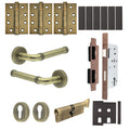 Santana Antique Brass Lever on Rose Door Handle Kit - Heavy Duty FD30/60 - DIN Euro Sashlock and Thumbturn Cylinder - Keyed to Differ