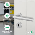 Mitre Lever on Rose Stainless Steel Door Handle Kit - Medium Duty - 80mm Sashlock - tradefit - 4