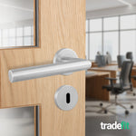 Mitre Lever on Rose Stainless Steel Door Handle Kit - Medium Duty - 80mm Sashlock - tradefit - 6
