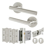 Olbia Satin Nickel Lever on Rose Door Handle Kit - 80mm Euro Sashlock and Thumbturn Cylinder - Keyed to Differ - tradefit - 1