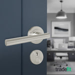 Olbia Satin Nickel Lever on Rose Door Handle Kit - 80mm Euro Sashlock and Thumbturn Cylinder - Keyed Alike - tradefit - 6