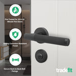 Aurora Matt Black Lever on Rose Door Handle Kit - Medium Duty FD30/60 - 80mm Bathroom Lock - tradefit - 2