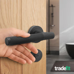 Aurora Matt Black Lever on Rose Door Handle Kit - 64mm Bathroom Lock - tradefit - 6