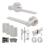 Tapera Satin Nickel Lever on Rose Door Handle Kit - Heavy Duty FD30/60 - DIN Euro Sashlock and Thumbturn Cylinder - Master Keyed - tradefit - 1
