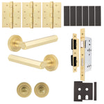 Moreno Satin Brass Lever on Rose Door Handle Kit - Heavy Duty FD30/60 - DIN Bathroom Lock - tradefit - 1