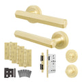Moreno Satin Brass Lever on Rose Door Handle Kit - Heavy Duty FD30/60 - DIN Bathroom Lock