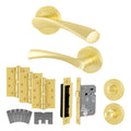 Nola Satin Brass Lever on Rose Door Handle Kit - Standard Duty FD30/60 - 80mm Bathroom Lock