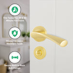 Nola Satin Brass Lever on Rose Door Handle Kit - Standard Duty FD30/60 - 80mm Bathroom Lock - tradefit - 5