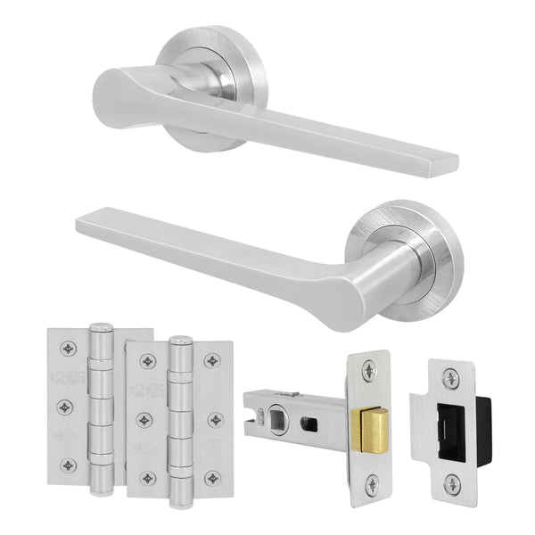 Tapera Satin Nickel Lever on Rose Door Handle Kit - 64mm Latch - tradefit - Featured Image