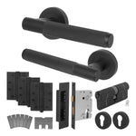 Dumont Matt Black Lever on Rose Door Handle Kit - Medium Duty FD30/60 - 80mm Euro Sashlock and Thumbturn Cylinder - Master Keyed - tradefit - 1