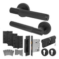 Dumont Matt Black Lever on Rose Door Handle Kit - Medium Duty FD30/60 - 80mm Euro Sashlock and Double Cylinder - Master Keyed