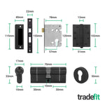 Dumont Matt Black Lever on Rose Door Handle Kit - Medium Duty FD30/60 - 80mm Euro Sashlock and Double Cylinder - Master Keyed - tradefit - 12