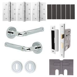 Santana Polished Chrome Lever on Rose Door Handle Kit - Medium Duty FD30/60 - 80mm Sashlock - tradefit