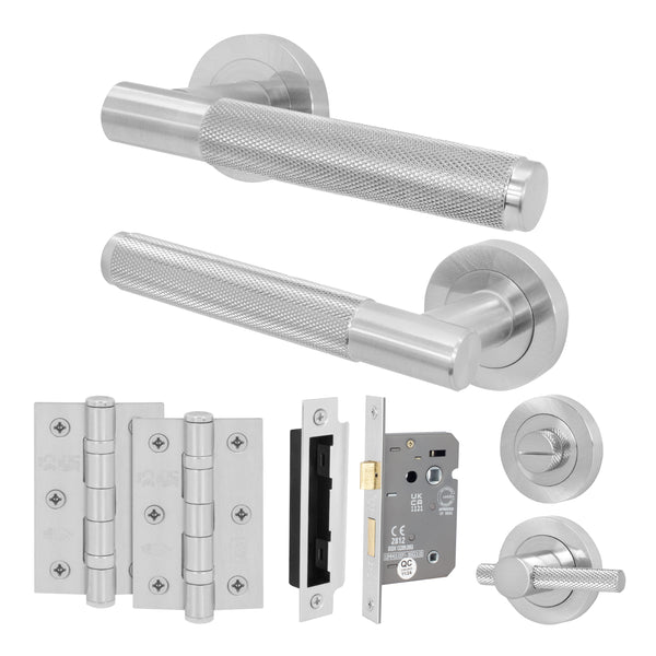Dumont Satin Nickel Lever on Rose Door Handle Kit - 64mm Bathroom Lock - Featured Image