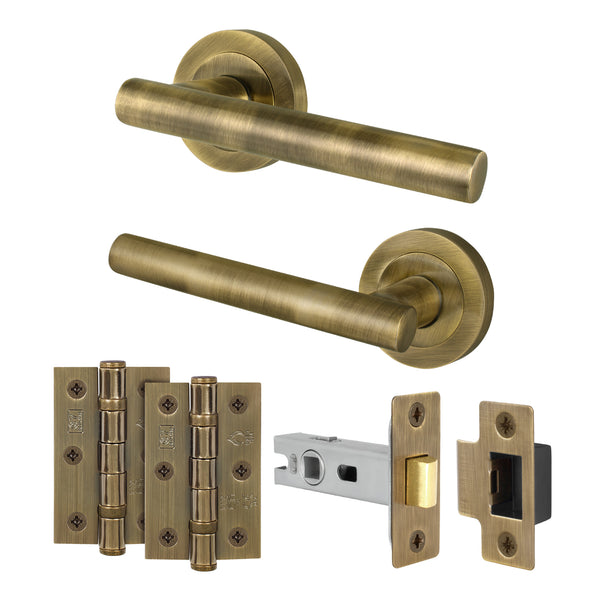 Olbia Antique Brass Lever on Rose Door Handle Pack - 76mm Latch - Featured Image