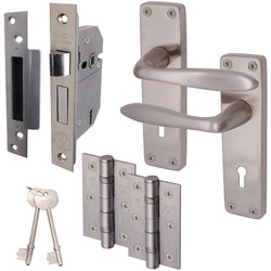 Sassari Satin Nickel Lever Door Handle Pack - BS3621 5 Lever Sashlock - tradefit
