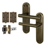 Olbia Antique Brass Lever on Backplate Door Handle Pack – 64mm Latch - tradefit - 1