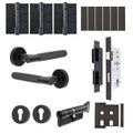 Dumont Matt Black Lever on Rose Door Handle Kit - Heavy Duty FD30/60 - DIN Euro Sashlock and Thumbturn Cylinder - Keyed Alike