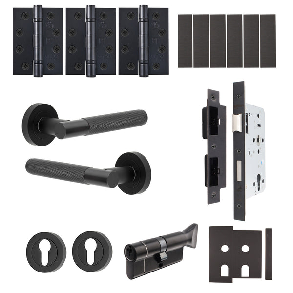 Dumont Matt Black Lever on Rose Door Handle Kit - Heavy Duty FD30/60 - DIN Euro Sashlock and Thumbturn Cylinder - Keyed Alike - Featured Image