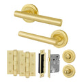 Olbia Satin Brass Lever on Rose Door Handle Pack - 64mm Bathroom Lock