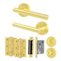 Olbia Satin Brass Door Handle Bathroom Kit - Lever on Rose 64mm Bathroom Lock