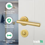 Olbia Satin Brass Lever on Rose Door Handle Pack - 80mm Bathroom Lock - 4
