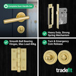 Olbia Satin Brass Lever on Rose Door Handle Pack - 80mm Bathroom Lock - 9